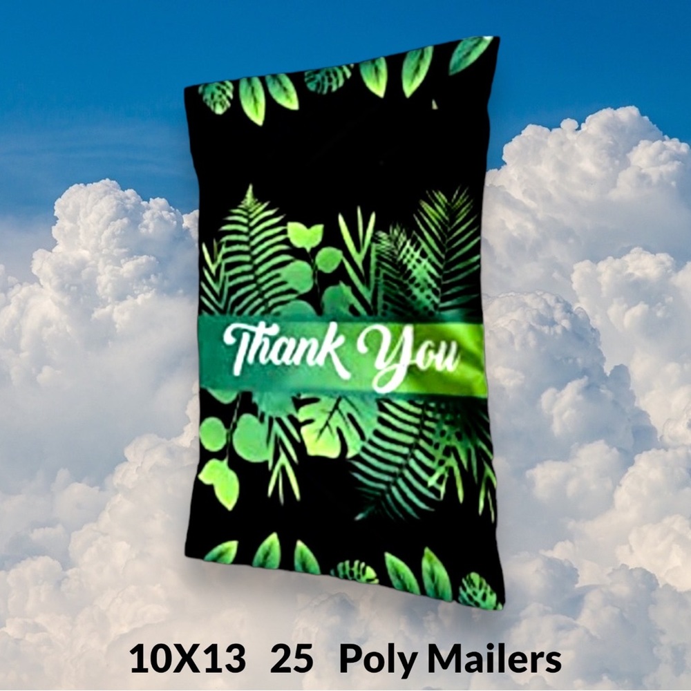 ( Quantity 25 10x13 ) Tropical Leaves Thank You Poly Mailers, Shipping Envelopes